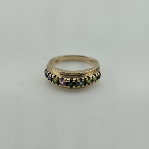 10k Yellow Gold Ring 9 Stones Rainbow Mothers Grandmother Mom Size 6 HOF Vintage - Picture 9 of 15